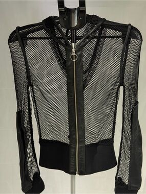 Wilson Maxima Vintage Black Genuine Leather Trim Mesh Zip-Front Women's Jacket